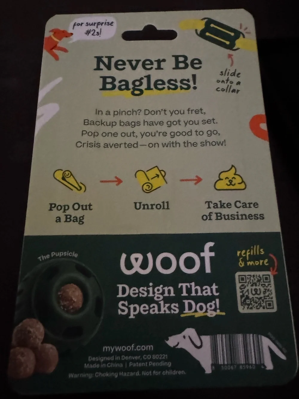 Woof PooMergency Dog waste bags & carriers collar clip & keychain bag holder NEW